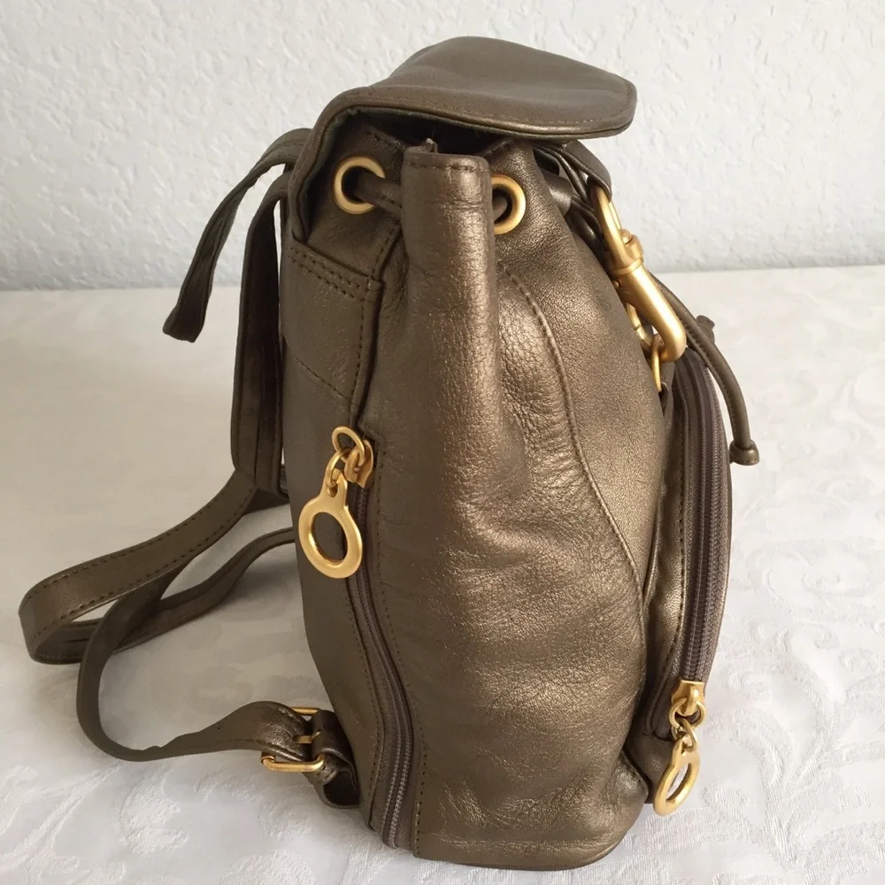 Gold bronze leather backpack
